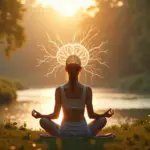 Человек медитирует на природе, символизирующий спокойствие и осознанность